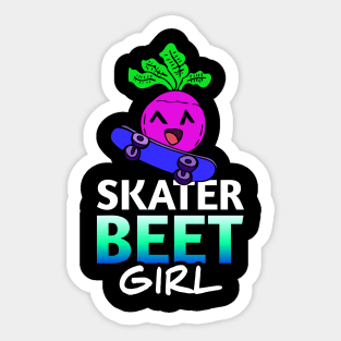 Skater Beet Girl - Kawaii Beets - Cute Veggies - Graphic Vector Clipart Sticker